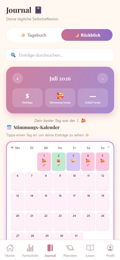 Journal-Rückblick der Saturnplaner-App